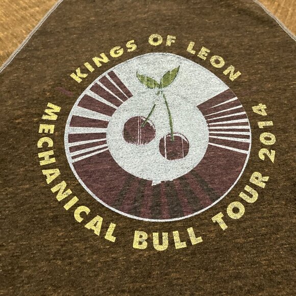 Kings Of Leon Shirt Mens Medium Brown Mechanical Bull Tour 2014 Raglan Sleeve - Picture 3 of 8